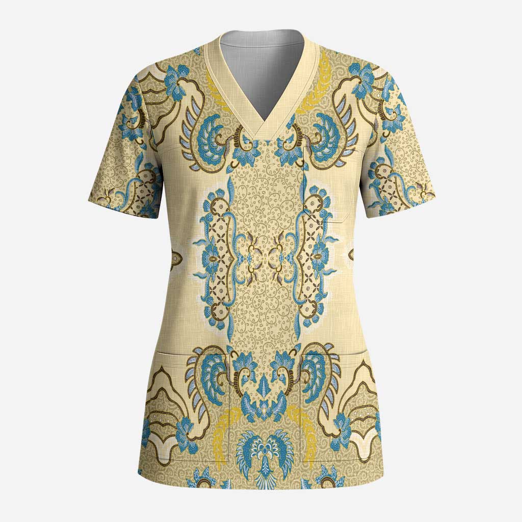 Madiba Nelson Mandela Scrub Top Indonesia Batik Yellow Bule - African Pride