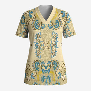 Madiba Nelson Mandela Scrub Top Indonesia Batik Yellow Bule - African Pride