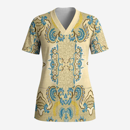 Madiba Nelson Mandela Scrub Top Indonesia Batik Yellow Bule - African Pride