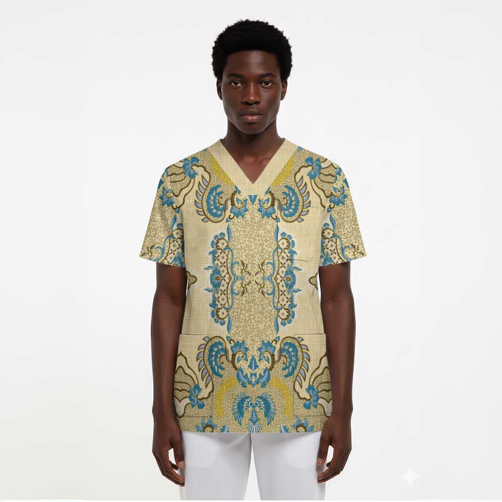 Madiba Nelson Mandela Scrub Top Indonesia Batik Yellow Bule - African Pride
