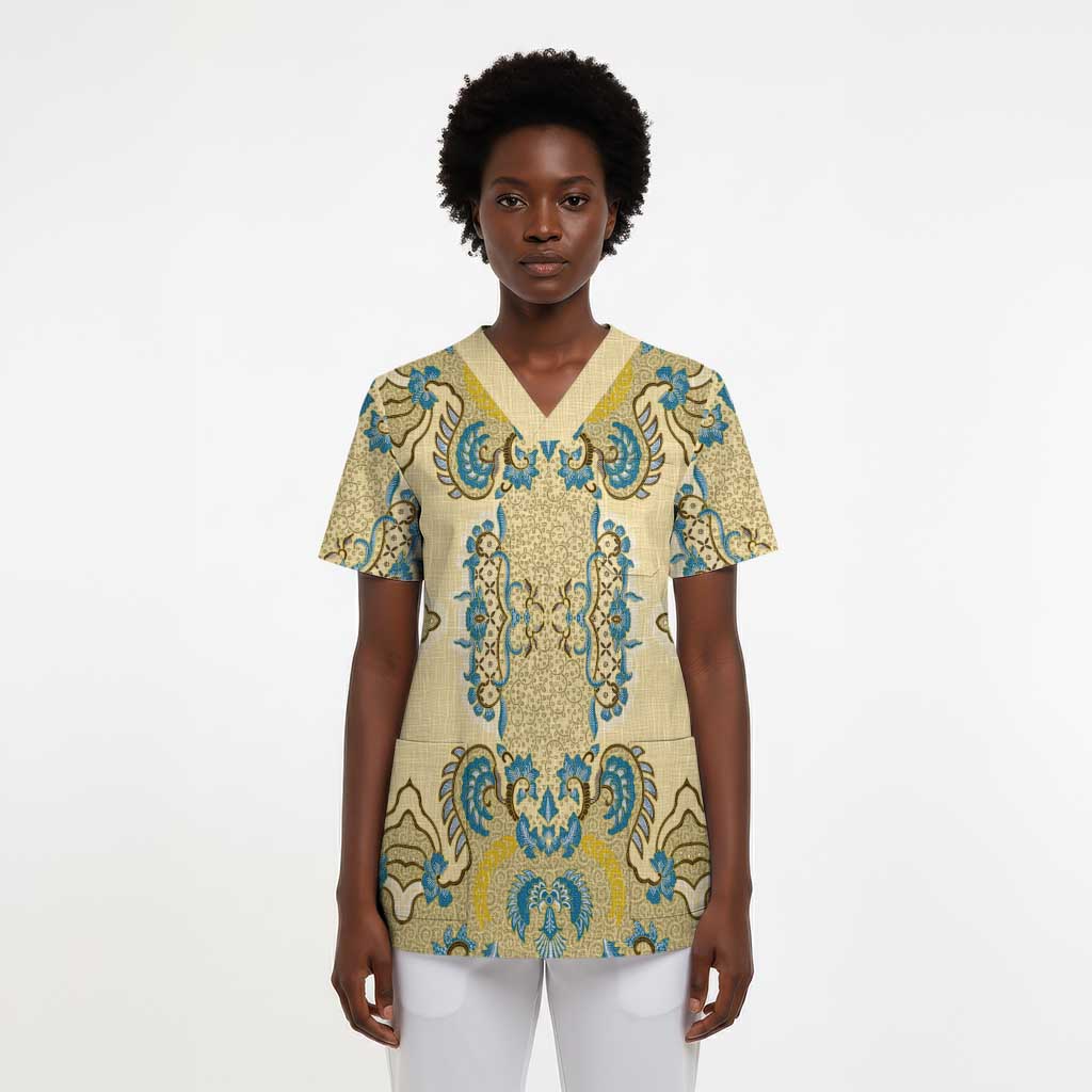 Madiba Nelson Mandela Scrub Top Indonesia Batik Yellow Bule - African Pride