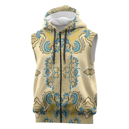 Madiba Nelson Mandela Batik Sleeveless Zip Hoodie Yellow Blue Indonesia Heritage - African Pride
