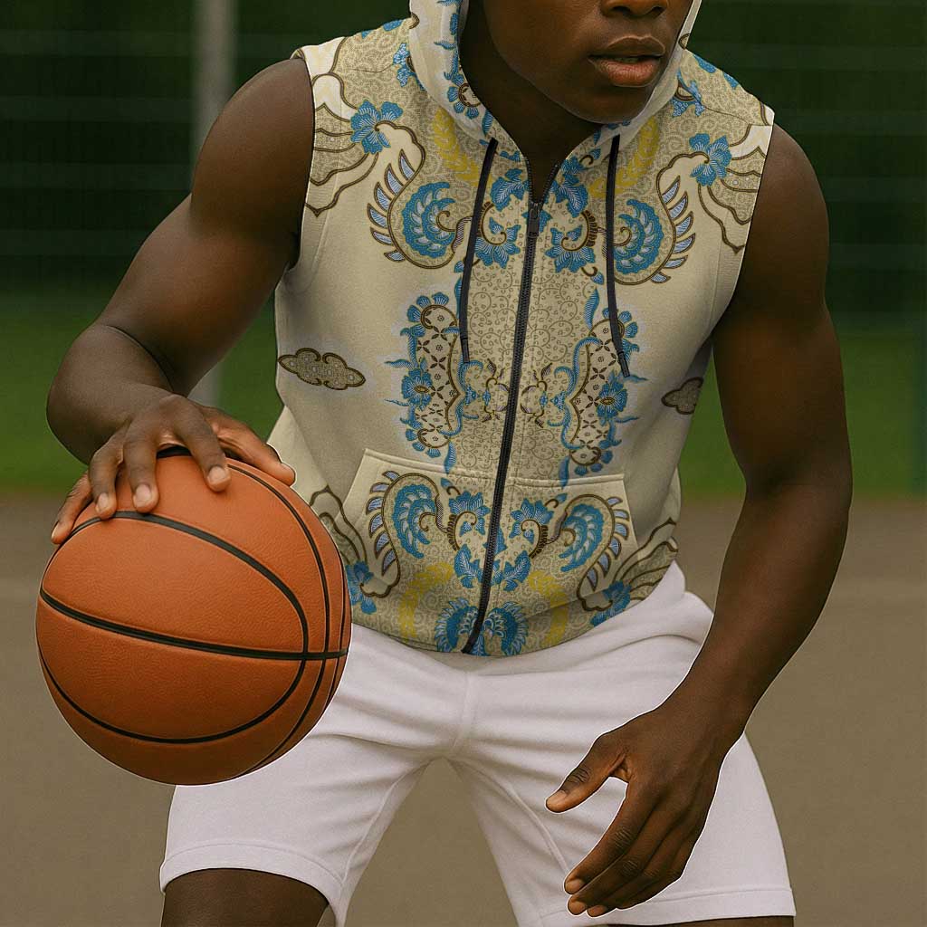 Madiba Nelson Mandela Batik Sleeveless Zip Hoodie Yellow Blue Indonesia Heritage - African Pride