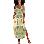 Madiba Nelson Mandela Batik Summer Maxi Dress Yellow Blue Indonesia Heritage - African Pride