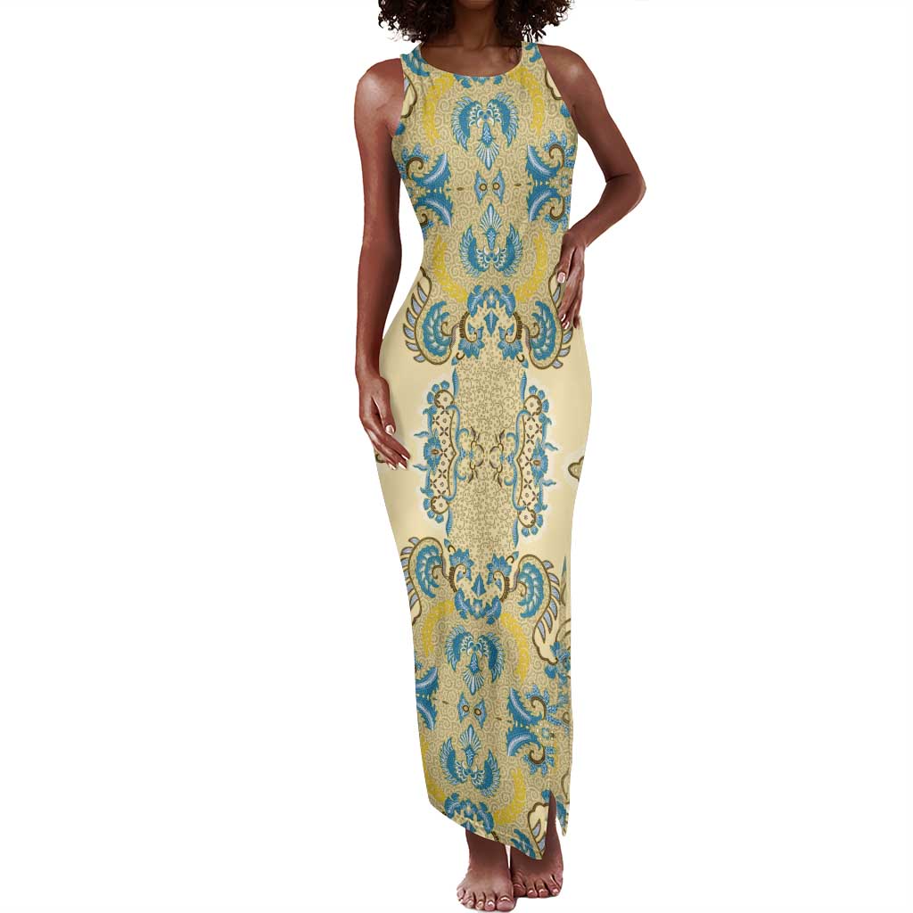 Madiba Nelson Mandela Batik Tank Maxi Dress Yellow Blue Indonesia Heritage - African Pride