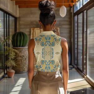Madiba Nelson Mandela Batik Women Sleeveless Polo Shirt Yellow Blue Indonesia Heritage - African Pride