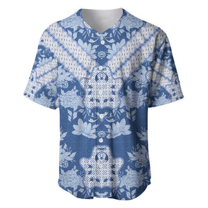 Indonesia Javanese Batik Nelson Mandela Madiba Blue Baseball Jersey - African Pride