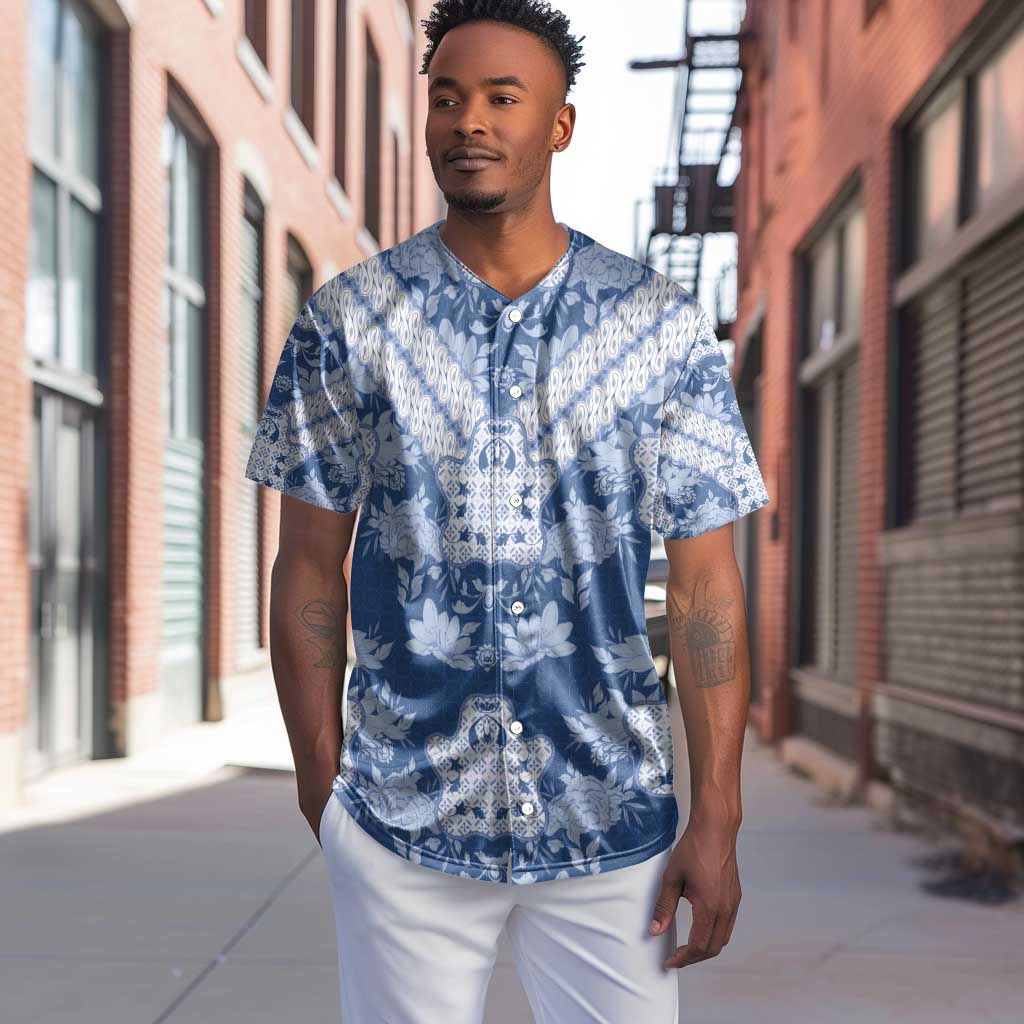 Indonesia Javanese Batik Nelson Mandela Madiba Blue Baseball Jersey - African Pride