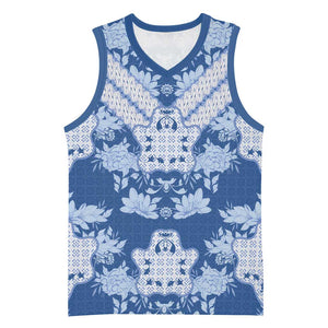 Indonesia Javanese Batik Nelson Mandela Madiba Blue Basketball Jersey LT15