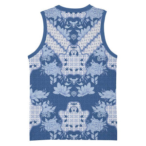 Indonesia Javanese Batik Nelson Mandela Madiba Blue Basketball Jersey LT15