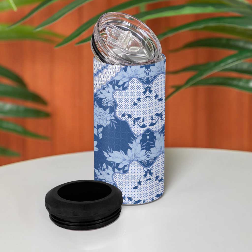 Indonesia Javanese Batik Nelson Mandela Madiba Blue 4 in 1 Can Cooler Tumbler LT15