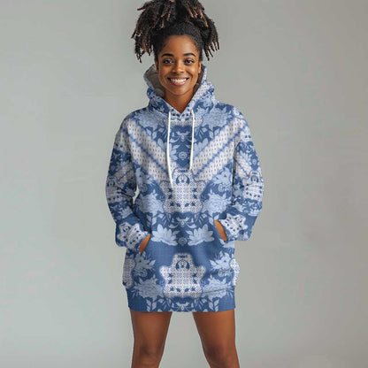 Indonesia Javanese Batik Nelson Mandela Madiba Blue Hoodie Dress - African Pride