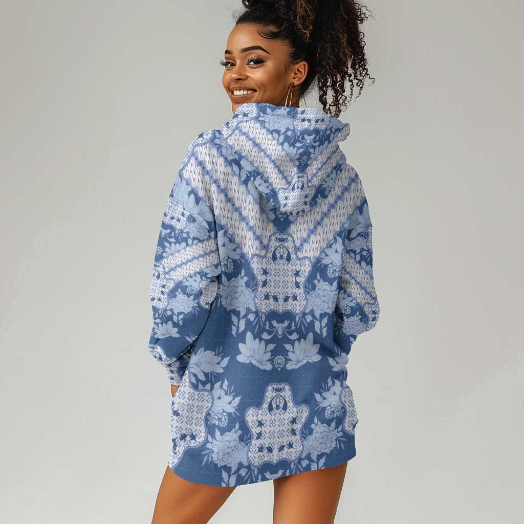 Indonesia Javanese Batik Nelson Mandela Madiba Blue Hoodie Dress - African Pride