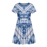Indonesia Javanese Batik Nelson Mandela Madiba Blue Kid Short Sleeve Dress - African Pride