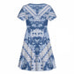 Indonesia Javanese Batik Nelson Mandela Madiba Blue Kid Short Sleeve Dress - African Pride