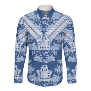Indonesia Javanese Batik Nelson Mandela Madiba Blue Long Sleeve Button Shirt - African Pride