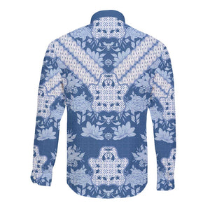 Indonesia Javanese Batik Nelson Mandela Madiba Blue Long Sleeve Button Shirt - African Pride