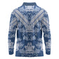 Indonesia Javanese Batik Nelson Mandela Madiba Blue Long Sleeve Polo Shirt - African Pride