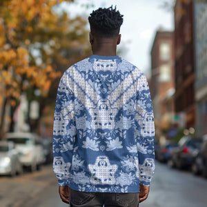 Indonesia Javanese Batik Nelson Mandela Madiba Blue Long Sleeve Shirt - African Pride