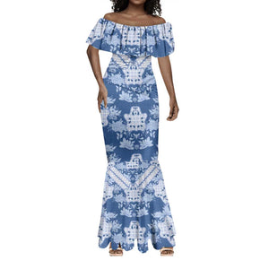 Indonesia Javanese Batik Nelson Mandela Madiba Blue Mermaid Dress - African Pride