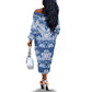Indonesia Javanese Batik Nelson Mandela Madiba Blue Off The Shoulder Long Sleeve Dress - African Pride