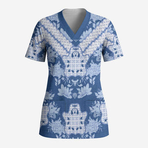 Indonesia Javanese Batik Scrub Top Nelson Mandela Madiba Blue - African Pride