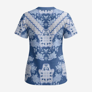 Indonesia Javanese Batik Scrub Top Nelson Mandela Madiba Blue - African Pride