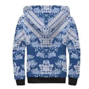 Indonesia Javanese Batik Nelson Mandela Madiba Blue Sherpa Hoodie - African Pride