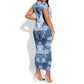 Indonesia Javanese Batik Nelson Mandela Madiba Blue Short Sleeve Bodycon Dress - African Pride