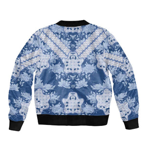 Indonesia Javanese Batik Nelson Mandela Madiba Blue Sleeve Zip Bomber Jacket - African Pride