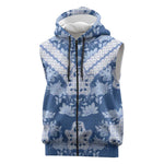 Indonesia Javanese Batik Nelson Mandela Madiba Blue Sleeveless Zip Hoodie - African Pride