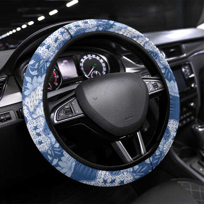 Indonesia Javanese Batik Nelson Mandela Madiba Blue Steering Wheel Cover - African Pride