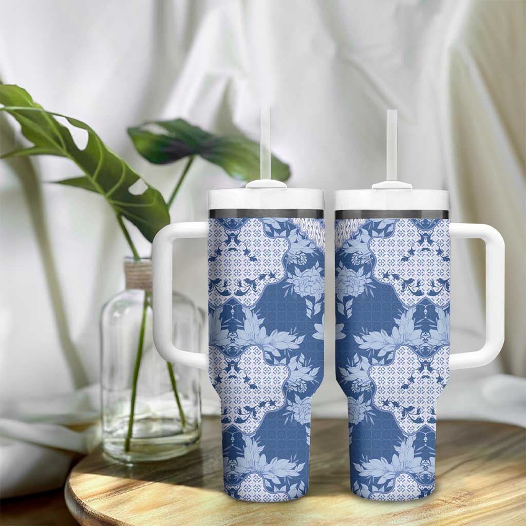 Indonesia Javanese Batik Nelson Mandela Madiba Blue Tumbler With Handle LT15