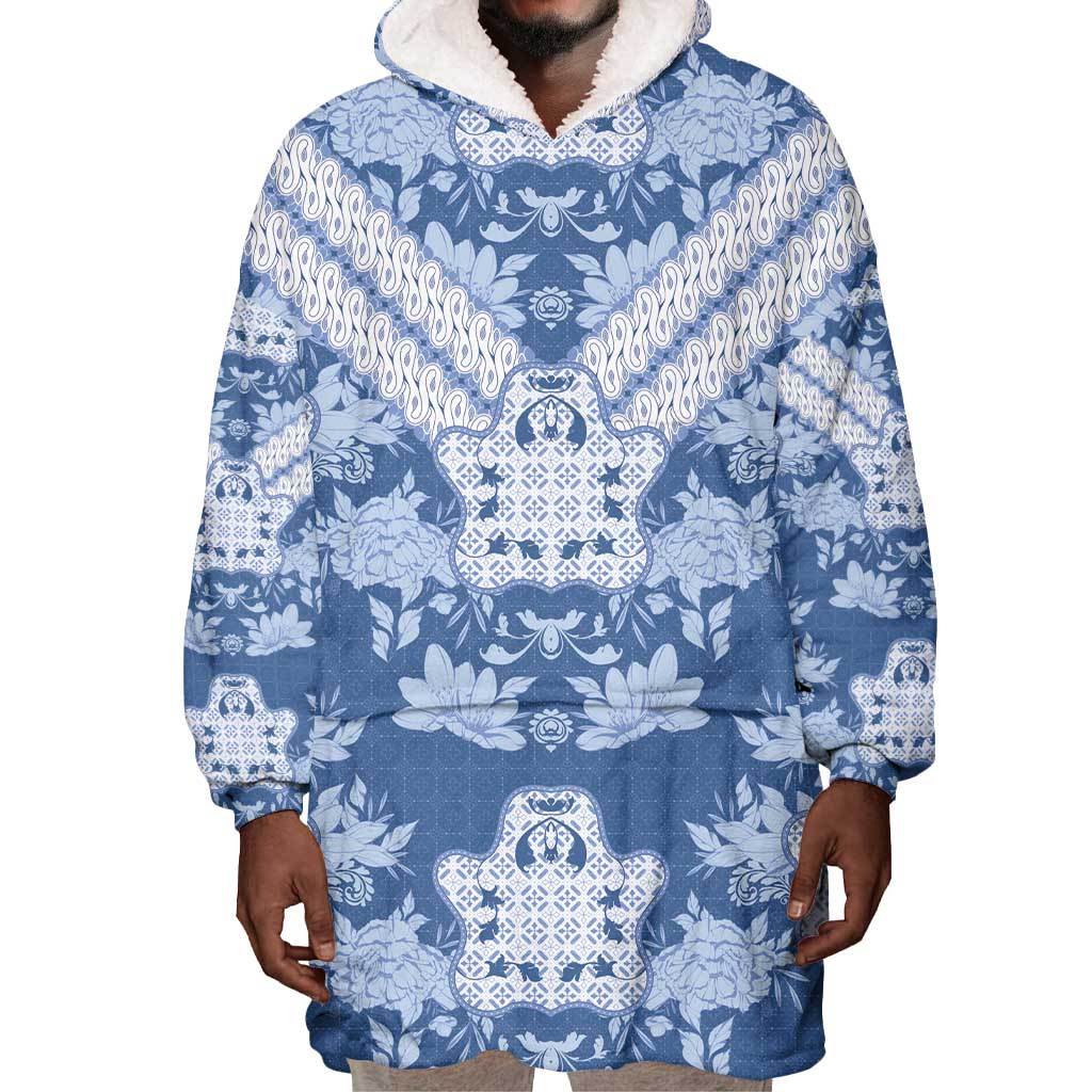 Indonesia Javanese Batik Nelson Mandela Madiba Blue Wearable Blanket Hoodie - African Pride