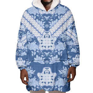 Indonesia Javanese Batik Nelson Mandela Madiba Blue Wearable Blanket Hoodie - African Pride