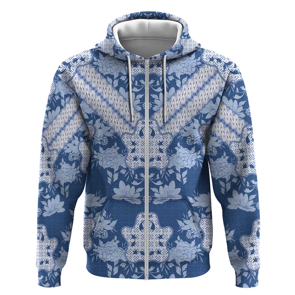 Indonesia Javanese Batik Nelson Mandela Madiba Blue Zip Hoodie - African Pride