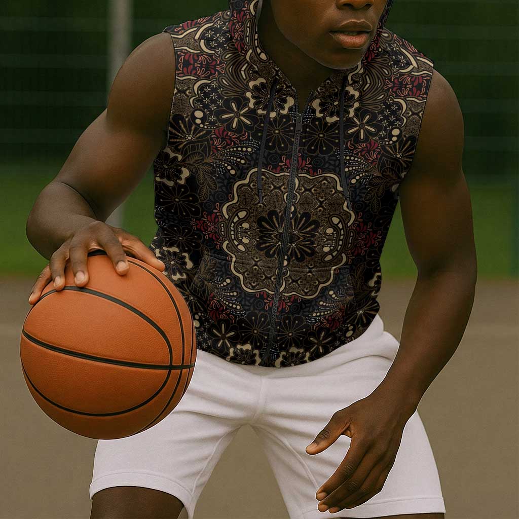 Indonesia Javanese Batik Nelson Mandela Madiba Vintage Style Sleeveless Zip Hoodie - African Pride