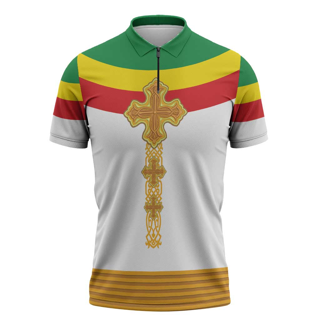 Ethiopia Meskel Zipper Polo Shirt Ethiopian Cross