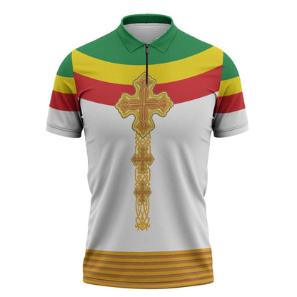 Ethiopia Meskel Zipper Polo Shirt Ethiopian Cross