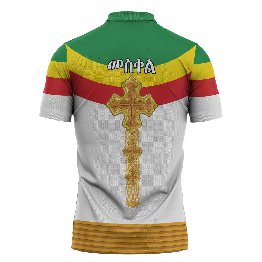 Ethiopia Meskel Zipper Polo Shirt Ethiopian Cross