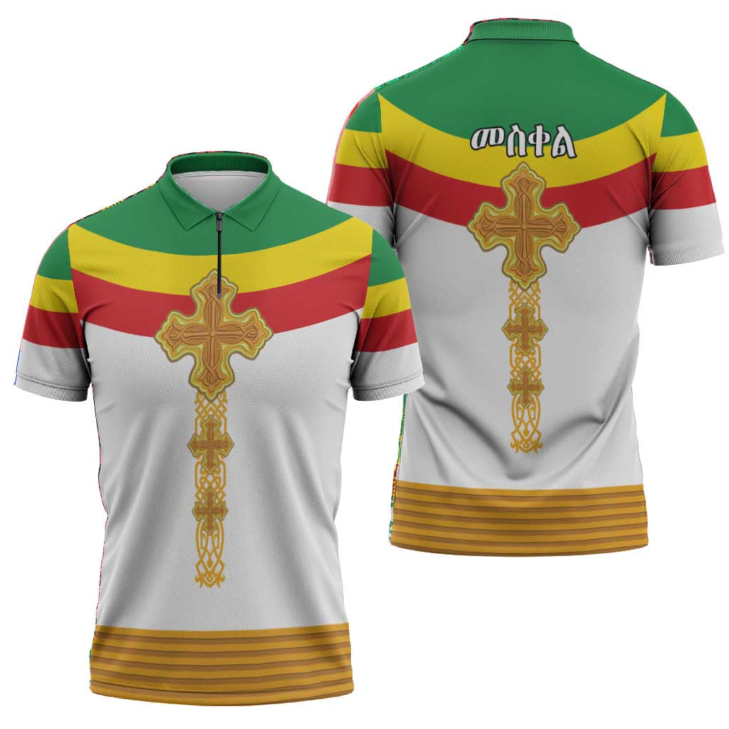 Ethiopia Meskel Zipper Polo Shirt Ethiopian Cross