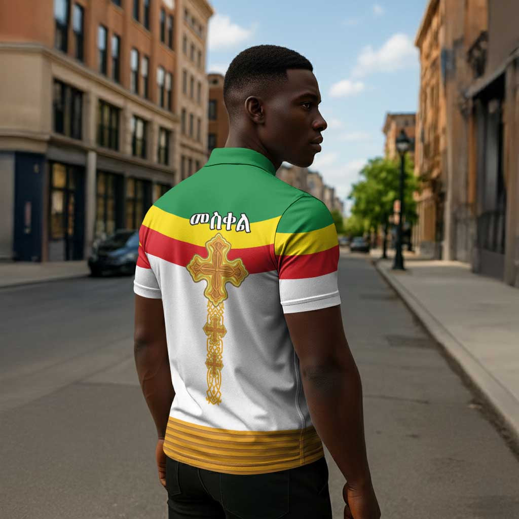 Ethiopia Meskel Zipper Polo Shirt Ethiopian Cross