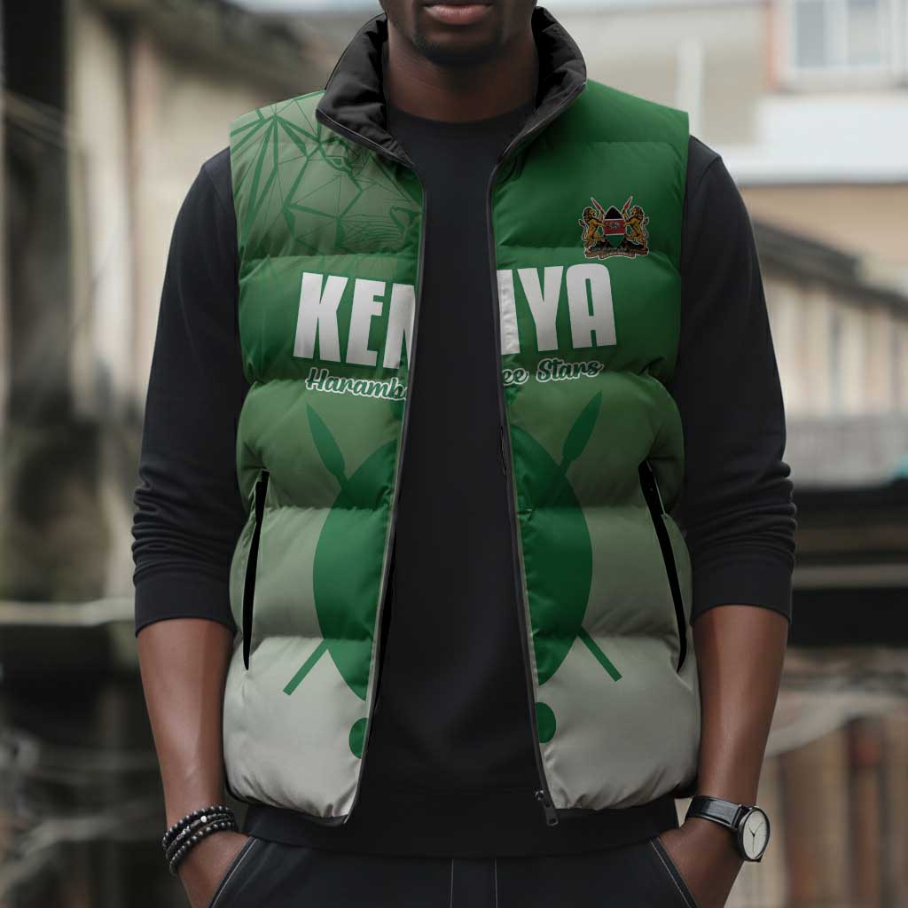 Custom Kenya Football Sleeveless Puffer Jacket Go Champions Harambee Stars