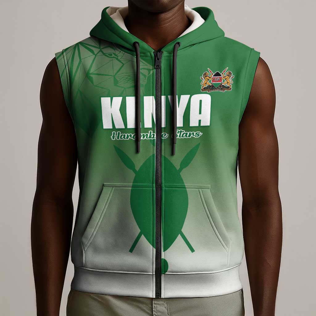 Custom Kenya Football Sleeveless Zip Hoodie Go Harambee Stars - African Pride