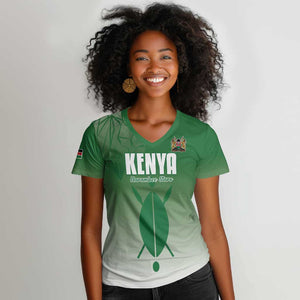 Custom Kenya Football Women V-Neck T-Shirt Go Harambee Stars - African Pride