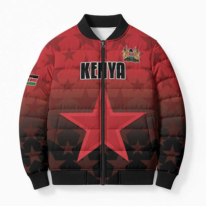 Custom Kenya Football Bomber Puffer Jacket Go Harambee Stars - Red Jersey