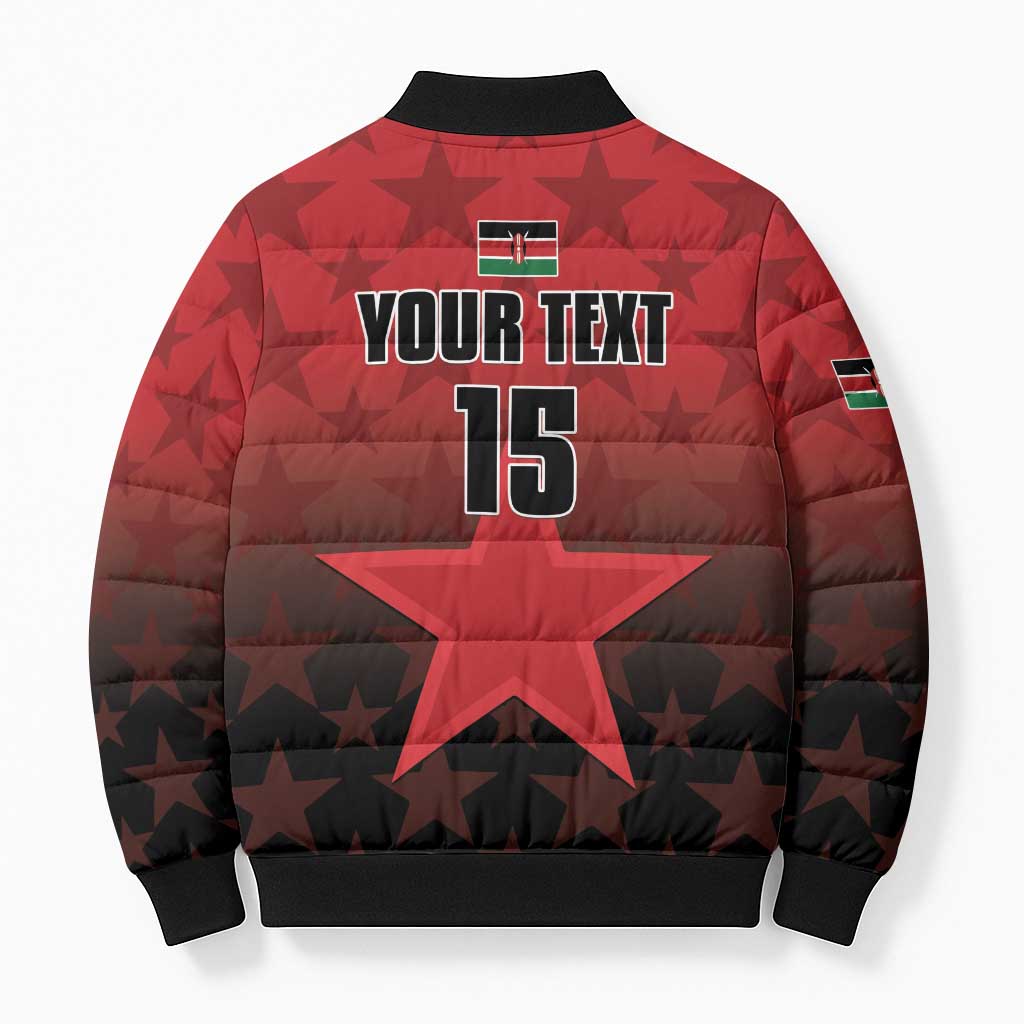 Custom Kenya Football Bomber Puffer Jacket Go Harambee Stars - Red Jersey