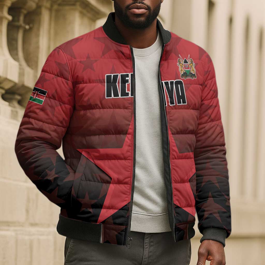 Custom Kenya Football Bomber Puffer Jacket Go Harambee Stars - Red Jersey