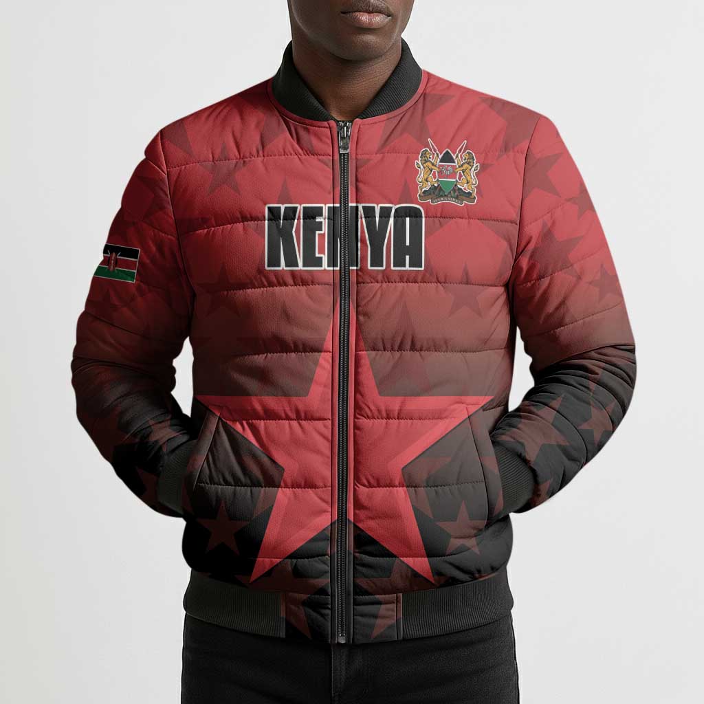 Custom Kenya Football Bomber Puffer Jacket Go Harambee Stars - Red Jersey