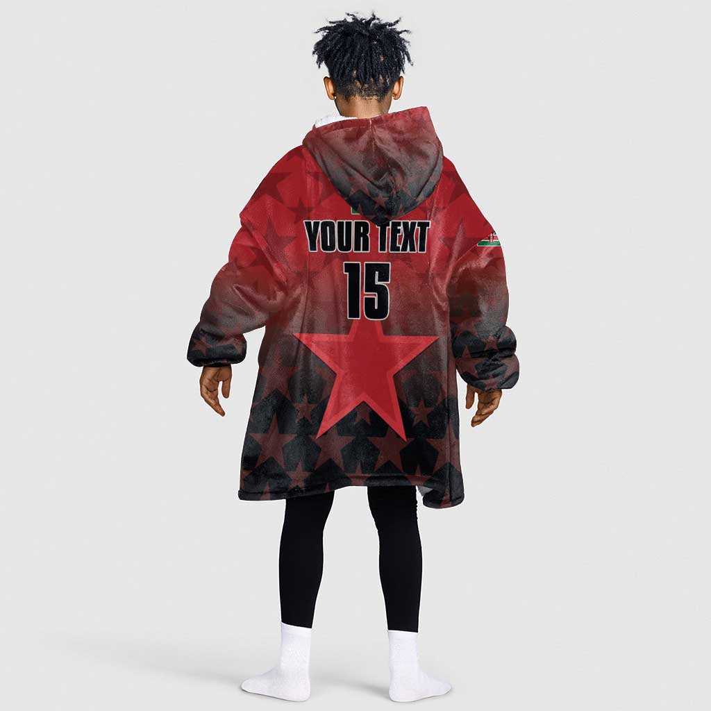 Custom Kenya Football Kid Wearable Blanket Hoodie Harambee Harambee Stars - Red Jersey - African Pride